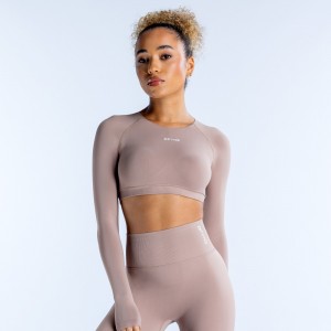 Top DFYNE Dynamic Long Sleeve Crop Damskie Beżowe | 8239-HBGTD