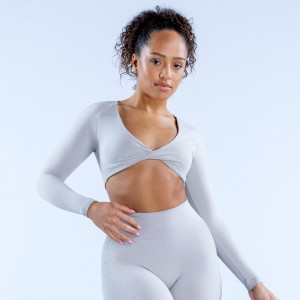 Top DFYNE Ignite Twist Front Crop Damskie Głęboka Szare | 1652-KHLJR