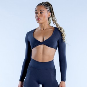 Top DFYNE Ignite Twist Front Crop Damskie Szare | 8069-ETQOZ