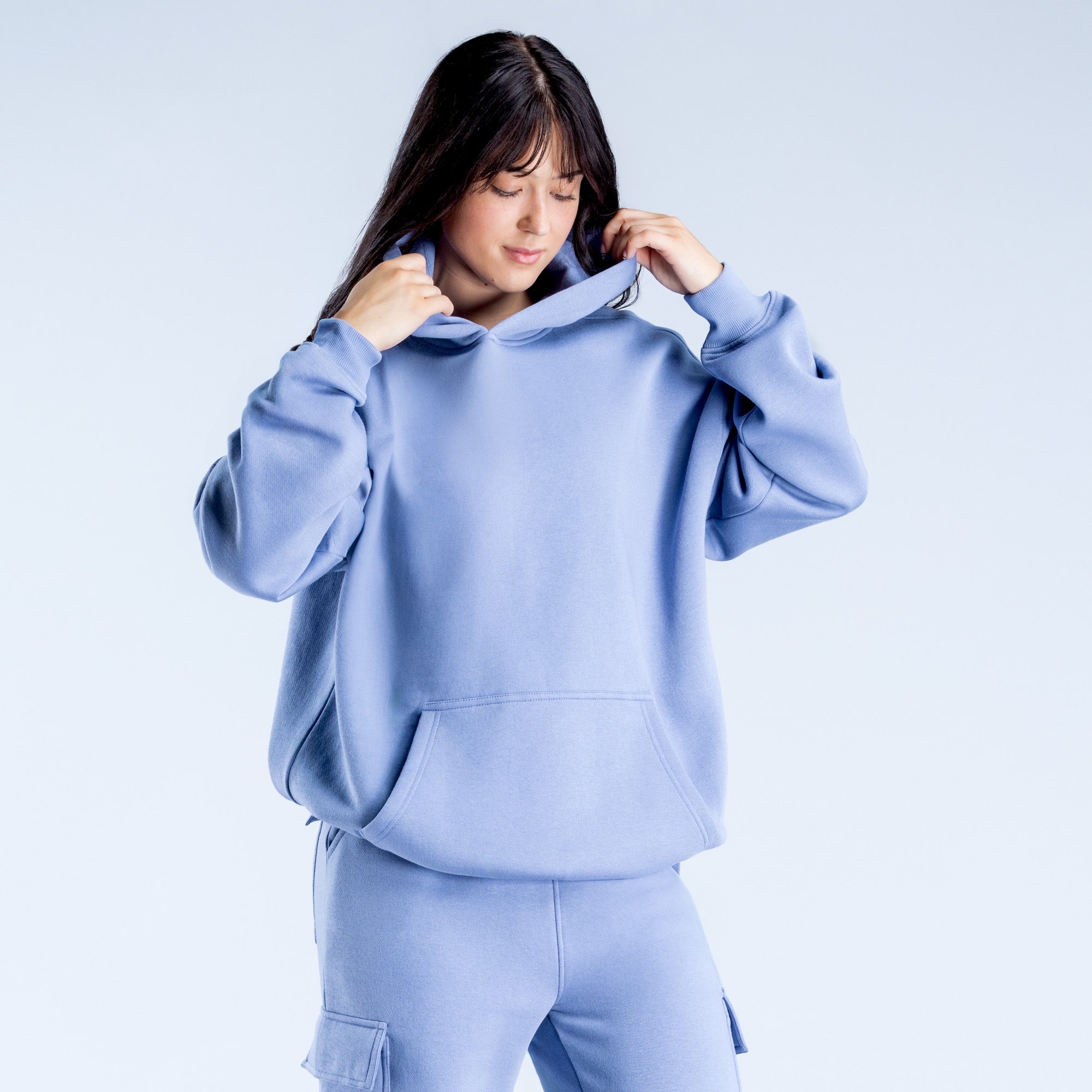 Bluza z Kapturem DFYNE Lanyi Edit Oversized Damskie Niebieskie | 5794-GJXBO