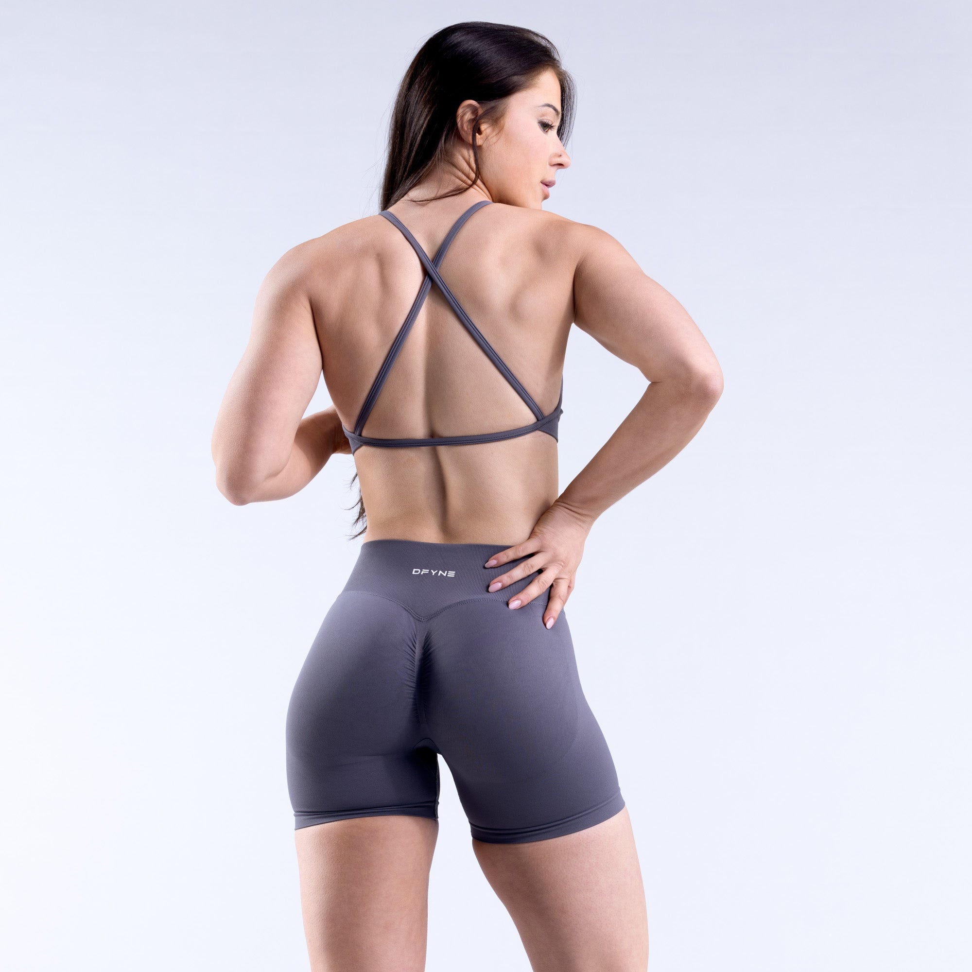 Stanik Sportowy DFYNE Dynamic High Neck Backless Damskie Ciemny Szare | 6521-XDTCO