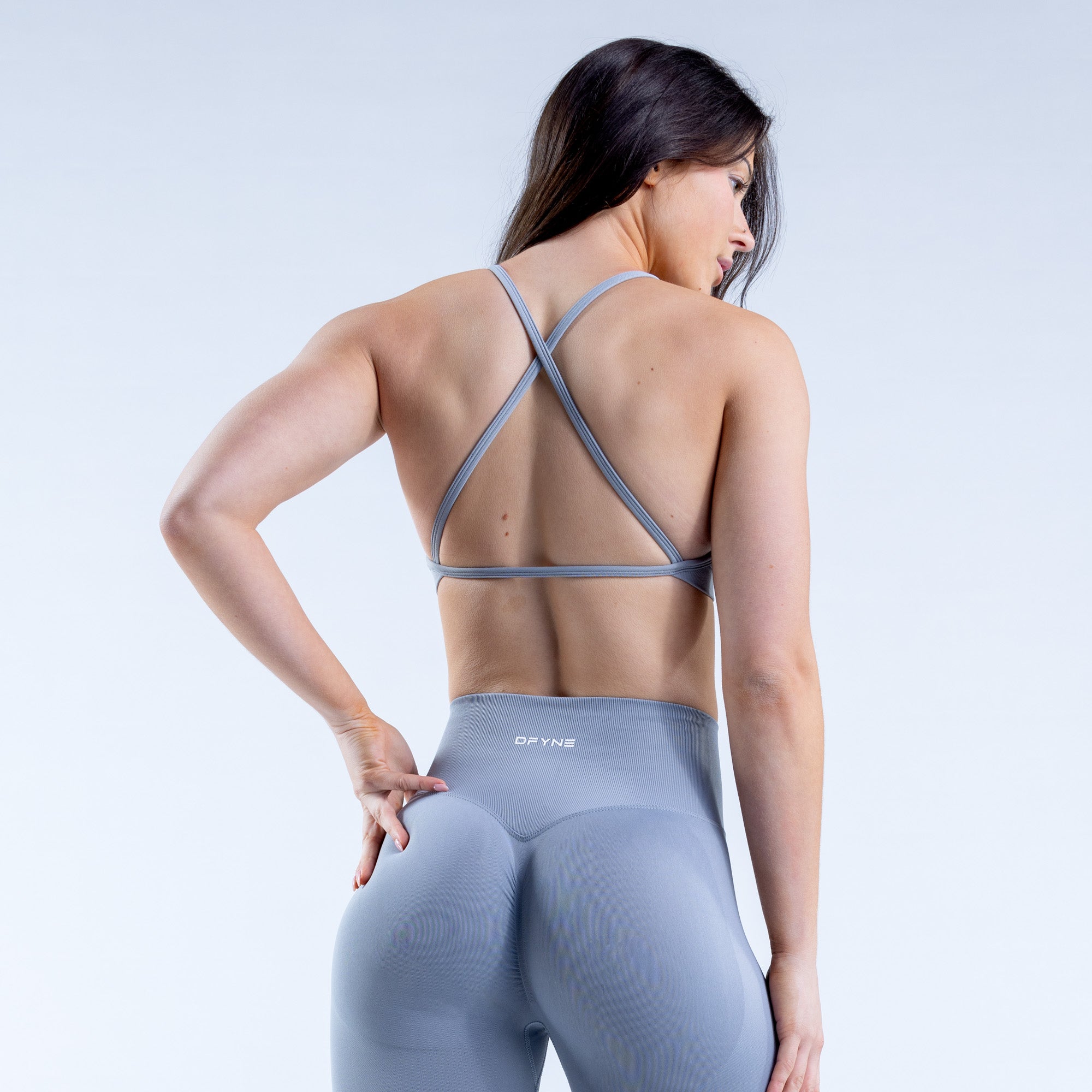 Stanik Sportowy DFYNE Dynamic High Neck Backless Damskie Głęboka Szare | 8653-BTPDS